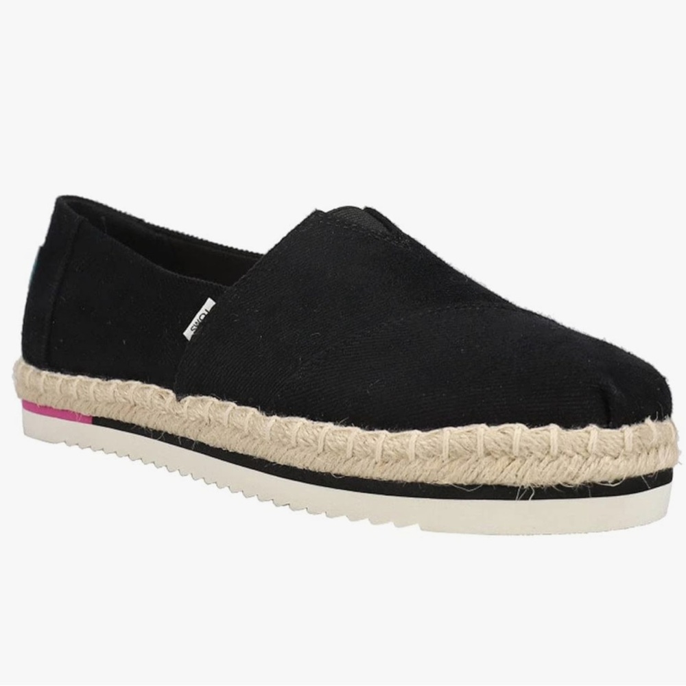 Toms Black Espadrille Platform Slip-On
